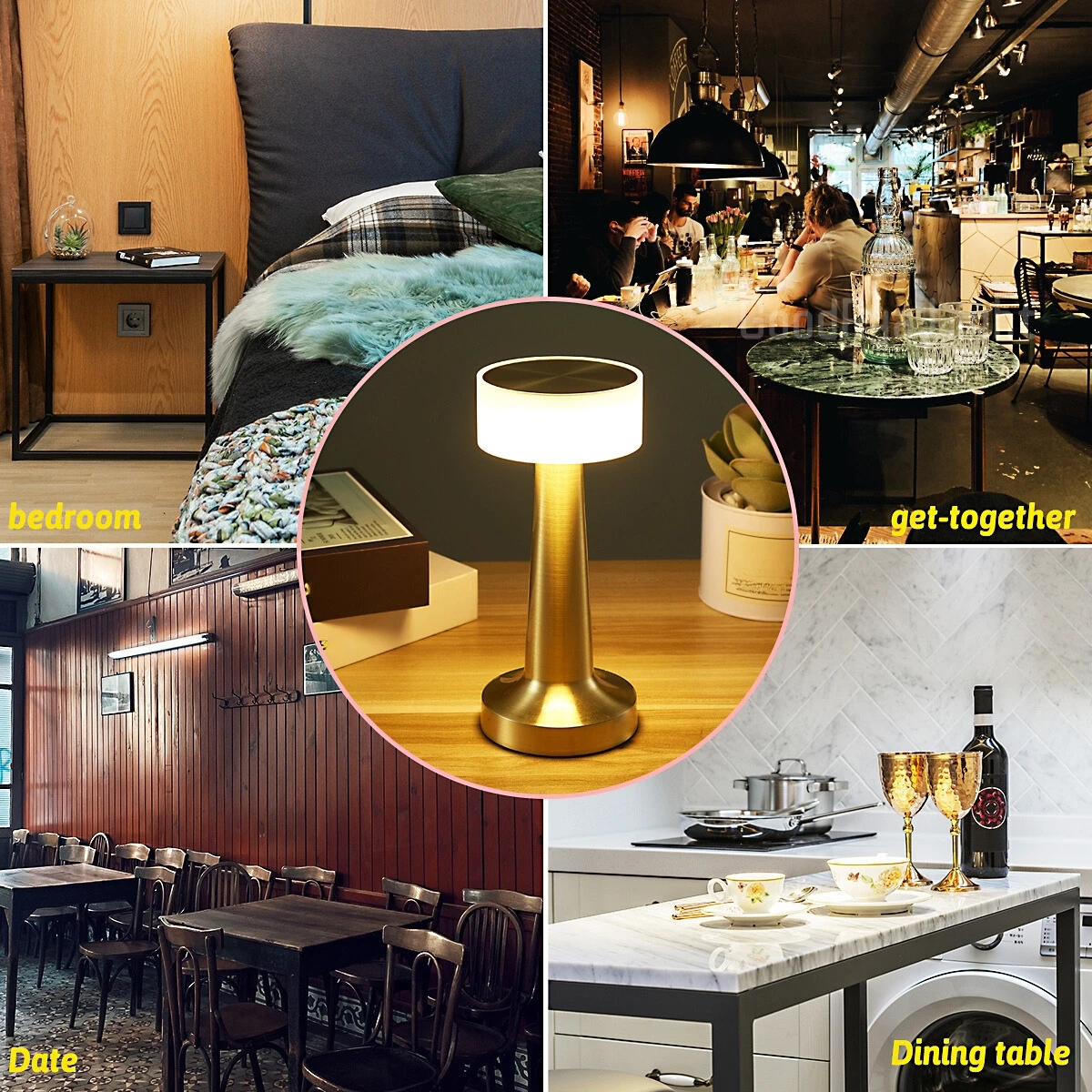 Vintage LED Rechargeable 3 Color Bar Restaurant Coffee Desktop Decorative Metal Table Lamp Touch Bedroom Bedside Night Lights