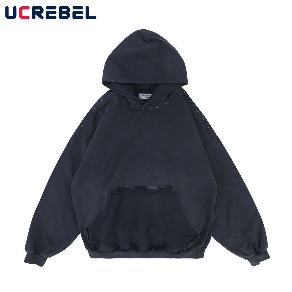 

Washed Distressed Casual Long Sleeve Sweatshirts Mens Streetwear Loose Hoodies Men Autumn