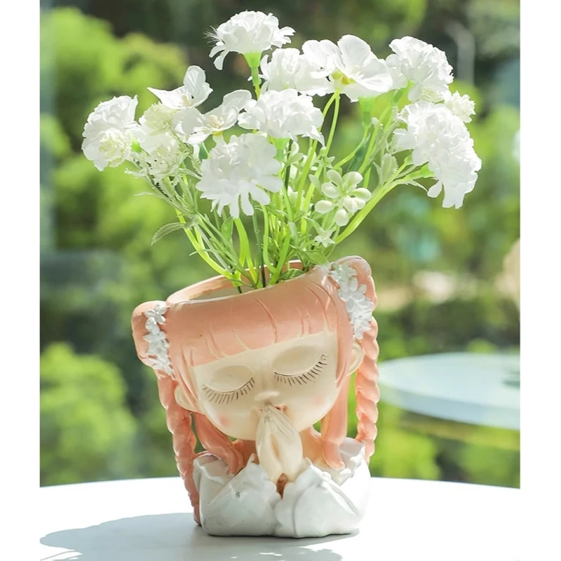 Prayer Girl Pen Holder Pot Silicone Mold Epoxy Resin Mold Table Ornament Mold