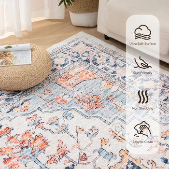 Orhopui vintage boho design, washable area rugs non-slip rugs for living room bedroom traditional woven rugs stain resistant 5
