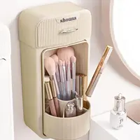 Wall Mounted Brush Holder Makeup Brush Organizer,360° Rotating Storage Holder for Cosmetics Makeup Organizer with Drawers 1