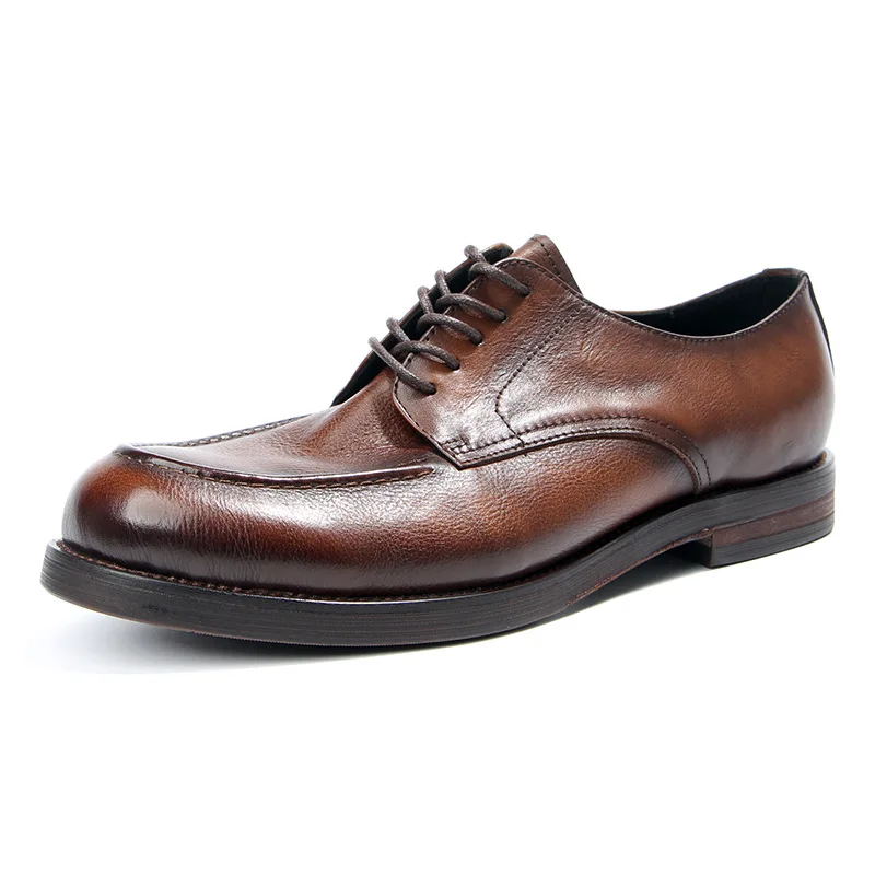

Luxury Italian Men's Oxfords Genuine Leather Shoes Men Dress Shoes Round Toe Lace Up Men Flats Soft Mocassin Homme 2024 New 2.5