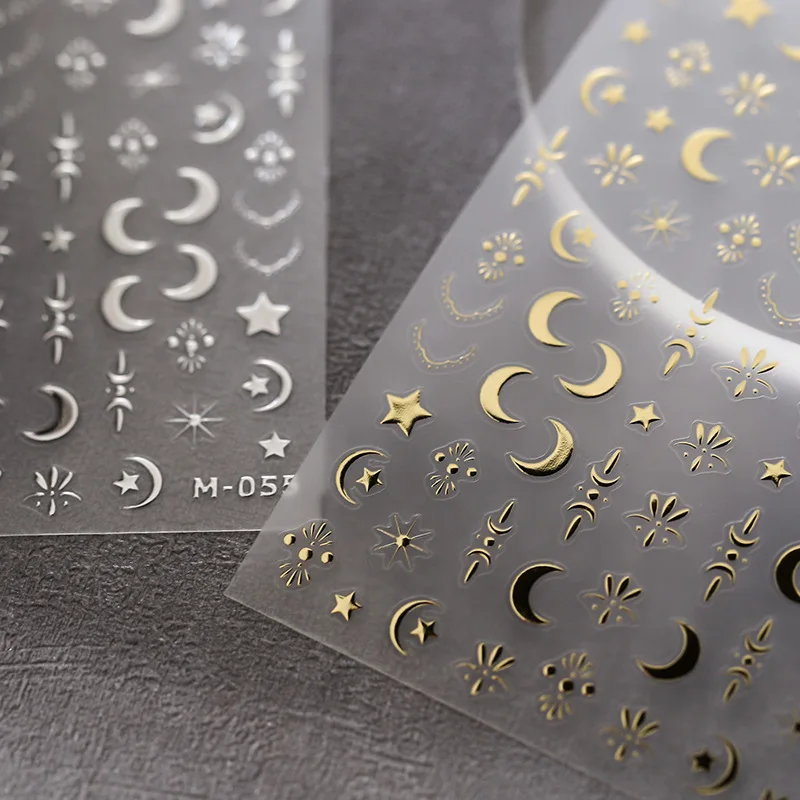 

1Pcs 3D Gold Sun/Moon/Star Bronzing Nail Art Sticker Laser Star Moon Self Adhesive Design Nail Art Decoration Decals Sticker DIY