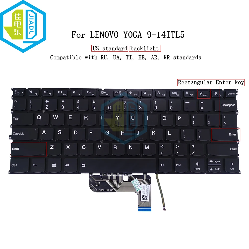 

US English Keyboard Backlight Light For Lenovo Yoga 9-14ITL5 82BG Notebook PC Replacement Keyboards PR4VB-US PR4VB-HB SN20Z37816