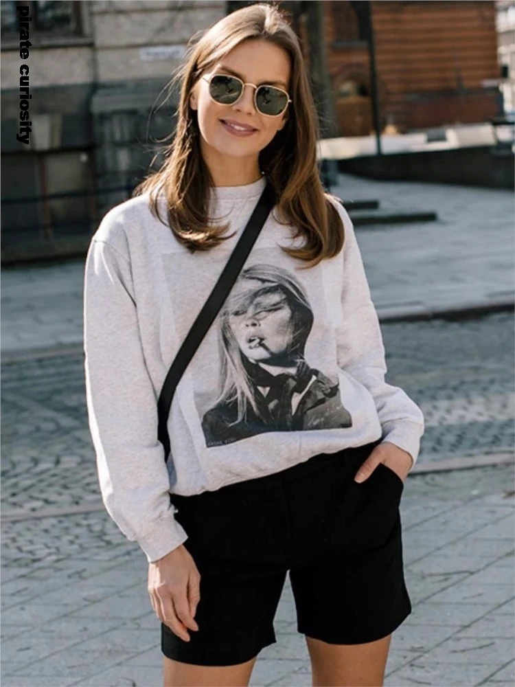 

Photos Graphic Sweatshirt Women Casual Loose Cotton Sweatshirt 2024 Autumn Winter Fashion Round Neck Long Sleeve Pullover Tops