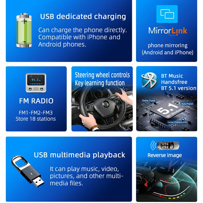 Bluetooth Car Radio 1 Din Handsfree Mirrorlink 5 Touch Screen MP5 Player  TF USB FM 7 Color Lighting Audio System Head Unit M160