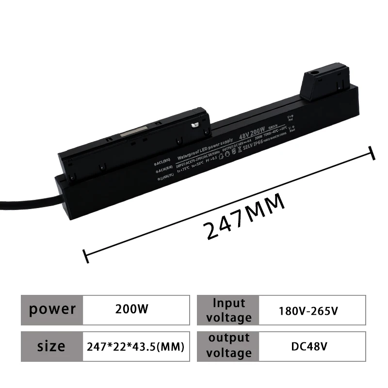48V DC Power Supply Magnetic Track Light Accessories 180-265V 100W 200W Magnetic Track Light Power Supply