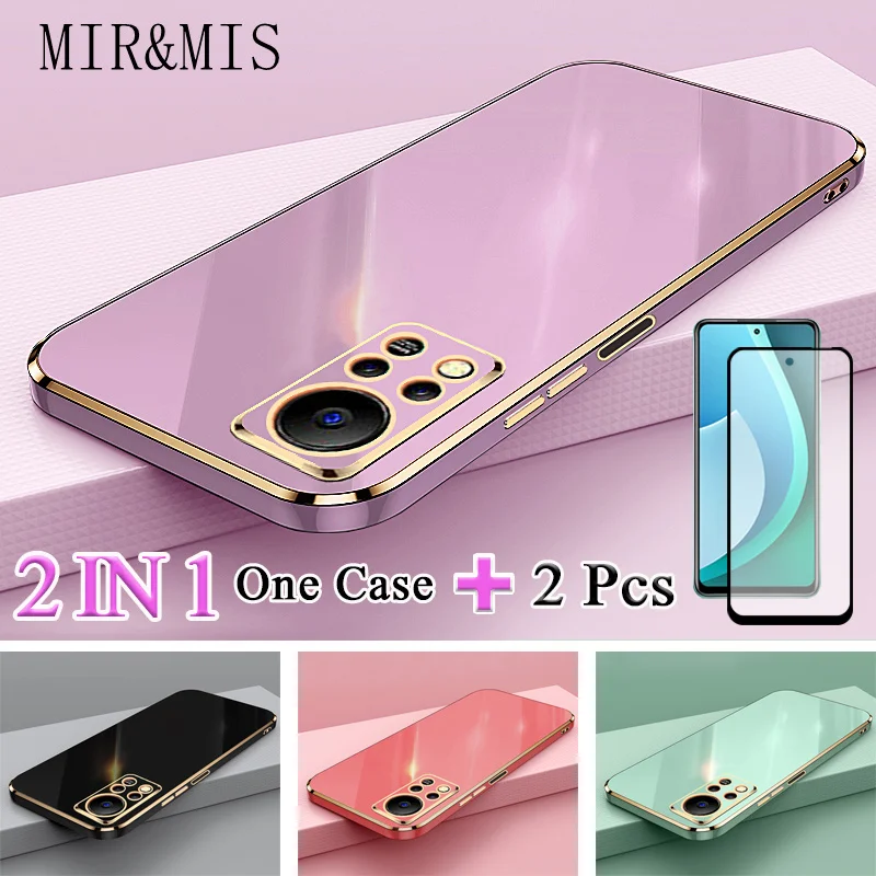 

2 IN 1 For Infinix Hot 11S NFC Gold Edge Plating Case With Two Piece Ceramic Film