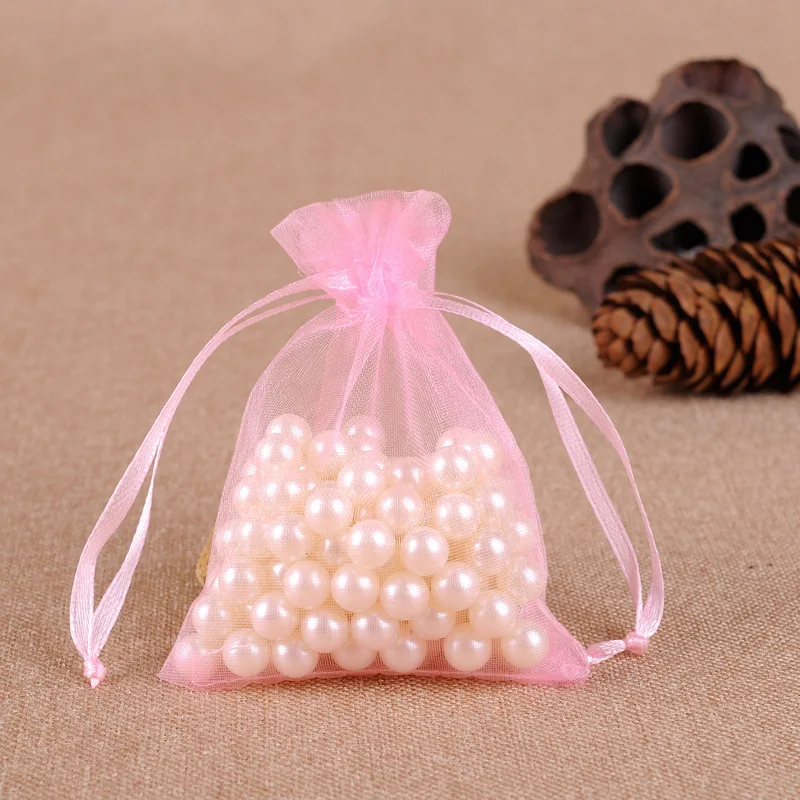 Solid Color Organza Gift Bags - Mesh Tulle Fabric Pouches for Weddings and Events (50/100pcs)