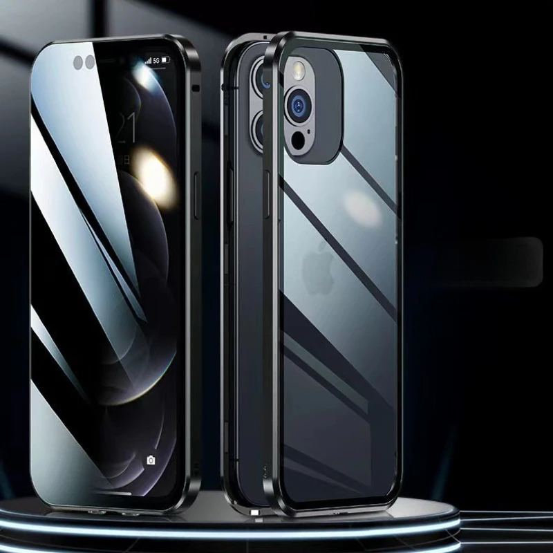 360° Full Protection Magnetic Phone Case with Double-Sided HD Clear Glass Cover