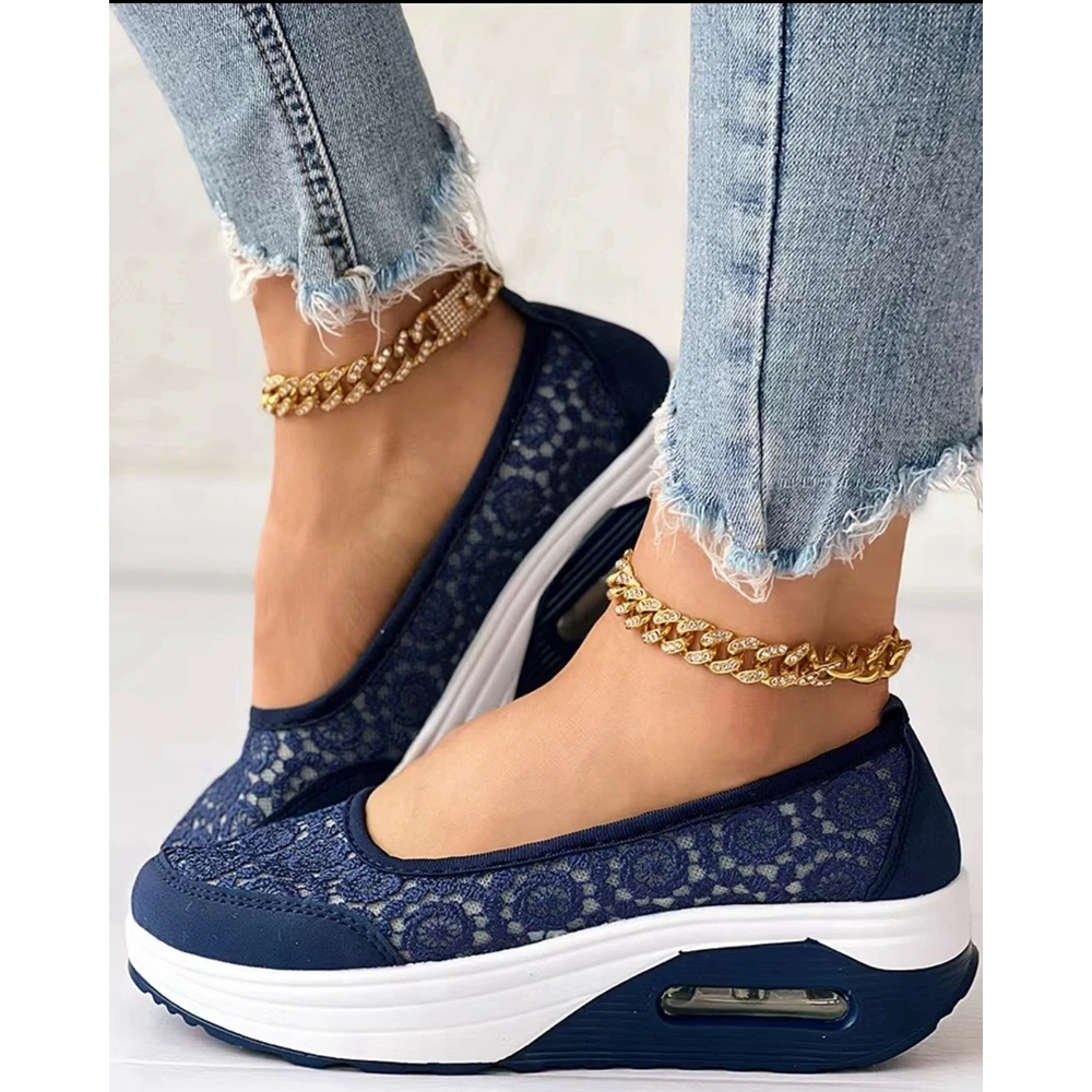 2024 Casual Contrast Lace Slip-on Sneakers Women Spring Autumn Round Toe Sports Running Shoes Femme Going Out Korean Style