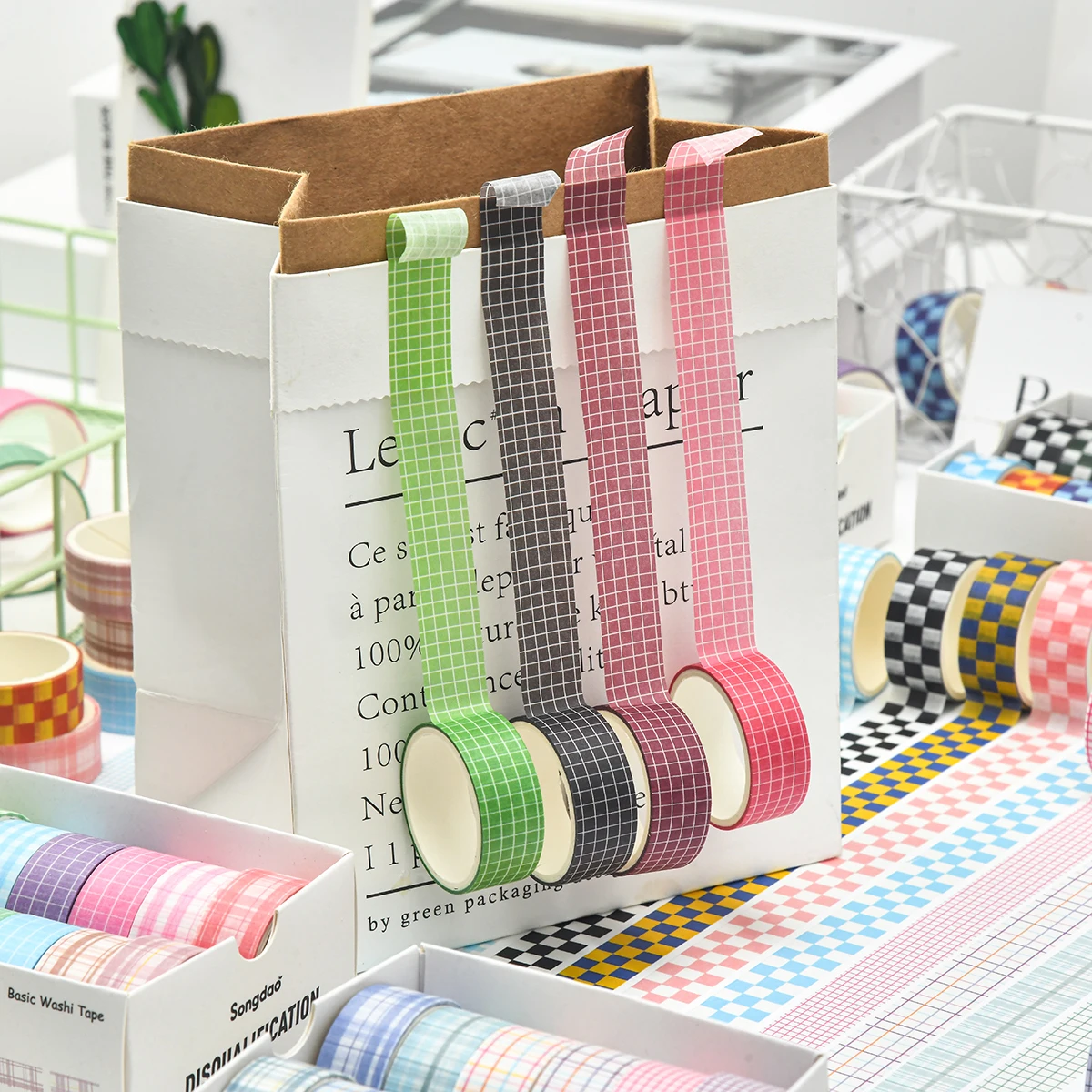 12 rolls/box of exquisite color plaid washi tape, a variety of styles to choose from, scrapbooking tape, a gift for your family 4