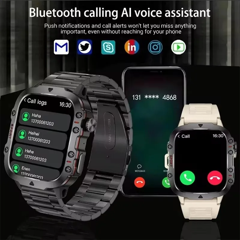 2024 New Rugged Military GPS Smart Watch Men AMOLED HD Screen Heart Rate Bluetooth Call 5ATM Waterproof Outdoor Sport SmartWatch 2