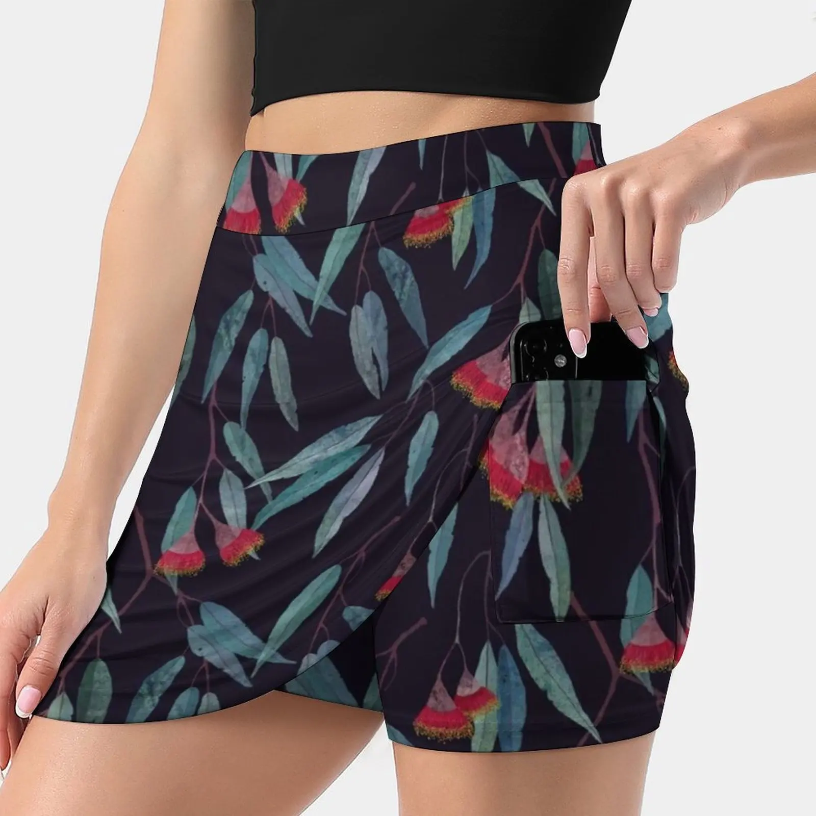 

Eucalyptus Leaves And Flowers On Dark Women's skirt Mini Skirts A Line Skirt With Hide Pocket Eucalyptus Leaves Flowers On Dark