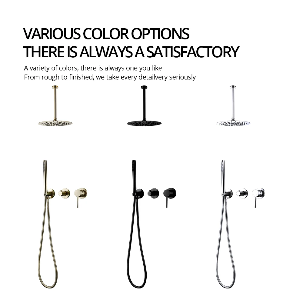 Matte Black Shower Faucet 8-12'' Shower Head Bathroom Recessed Box Shower Tap Ceiling Arm 2 Ways Control Switch Shower Mixer 6