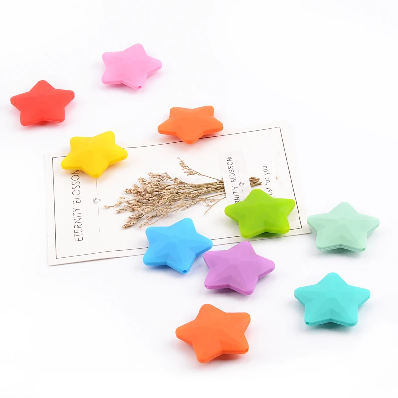 LOFCA 10pcs Silicone Beads Soft Baby Teething Beads Diy Jewelry Bracelet Necklace and Pendant baby teether silicone star Shape 6
