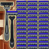 Men's Manual Safety Razor, featuring precise 3-layer stainless steel blades and ergonomic metal handle, with 6-36 replacements