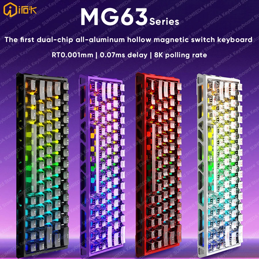 IROK MG63 마그네틱 게이밍 기계식 키보드 63% RT0.001mm 8K 0.07ms 지연시간 중공 알루미늄 RGB 핫스왑 유선 게임 키보드