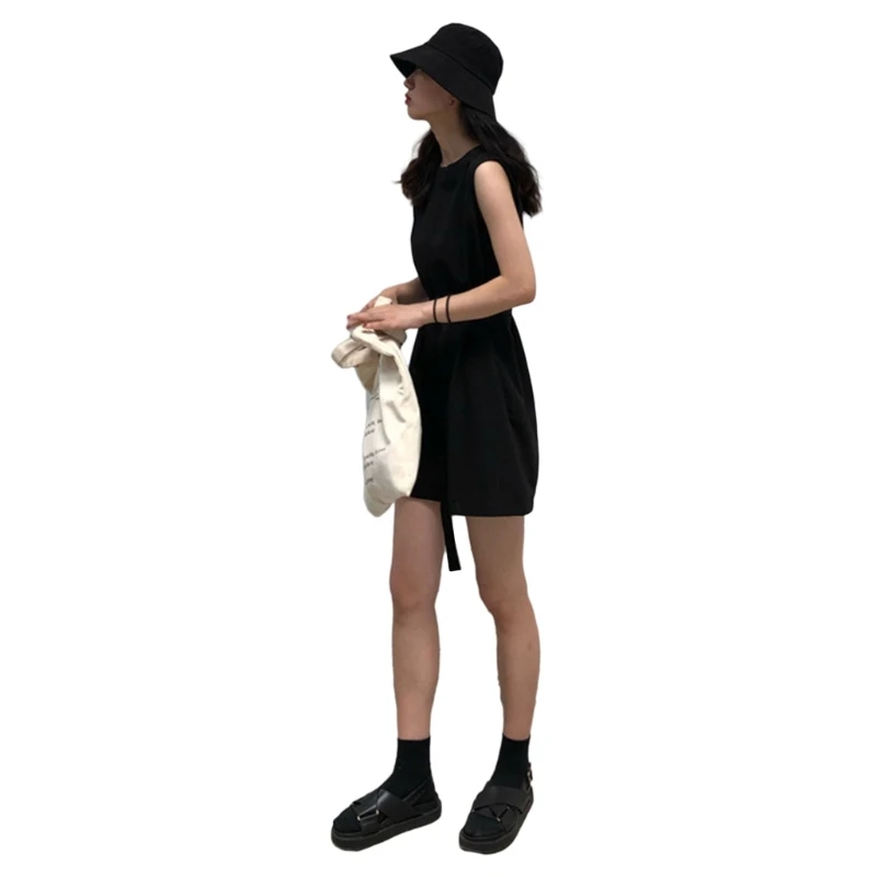 Women Sleeveless Shorts Rompers Casual Neck Jumpsuits with Belt N7YE