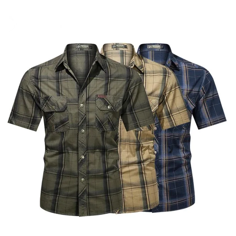 Cotton Army Shirt Men Fashion Military Short sleeve Tops Casual Male