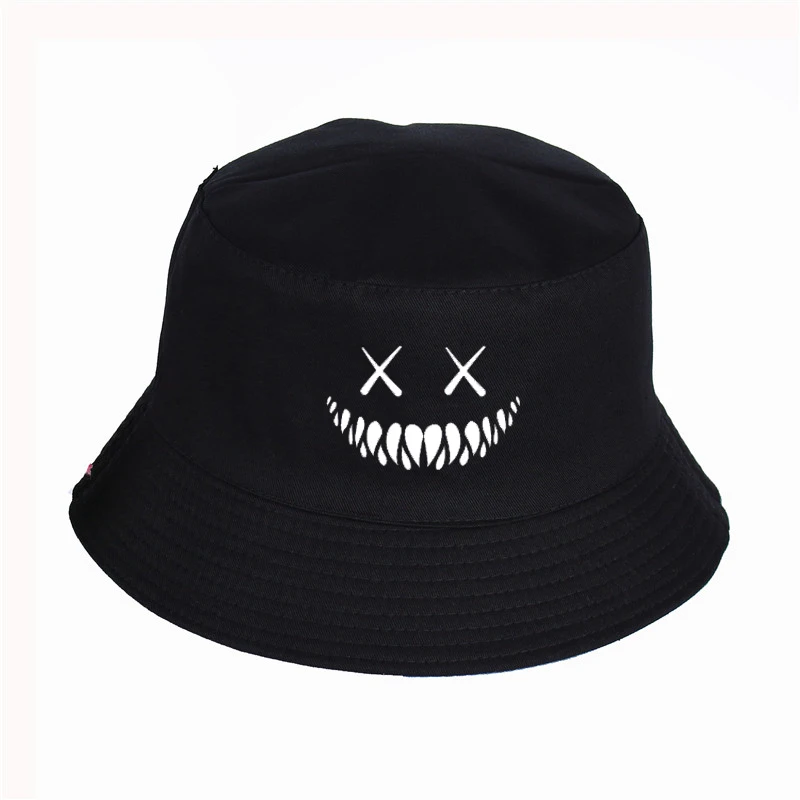 

Summer Fisherman Cap Demon Smiling Face Funny skull Bucket Hat People Girl Ladies Outdoor Panama Fishing Caps