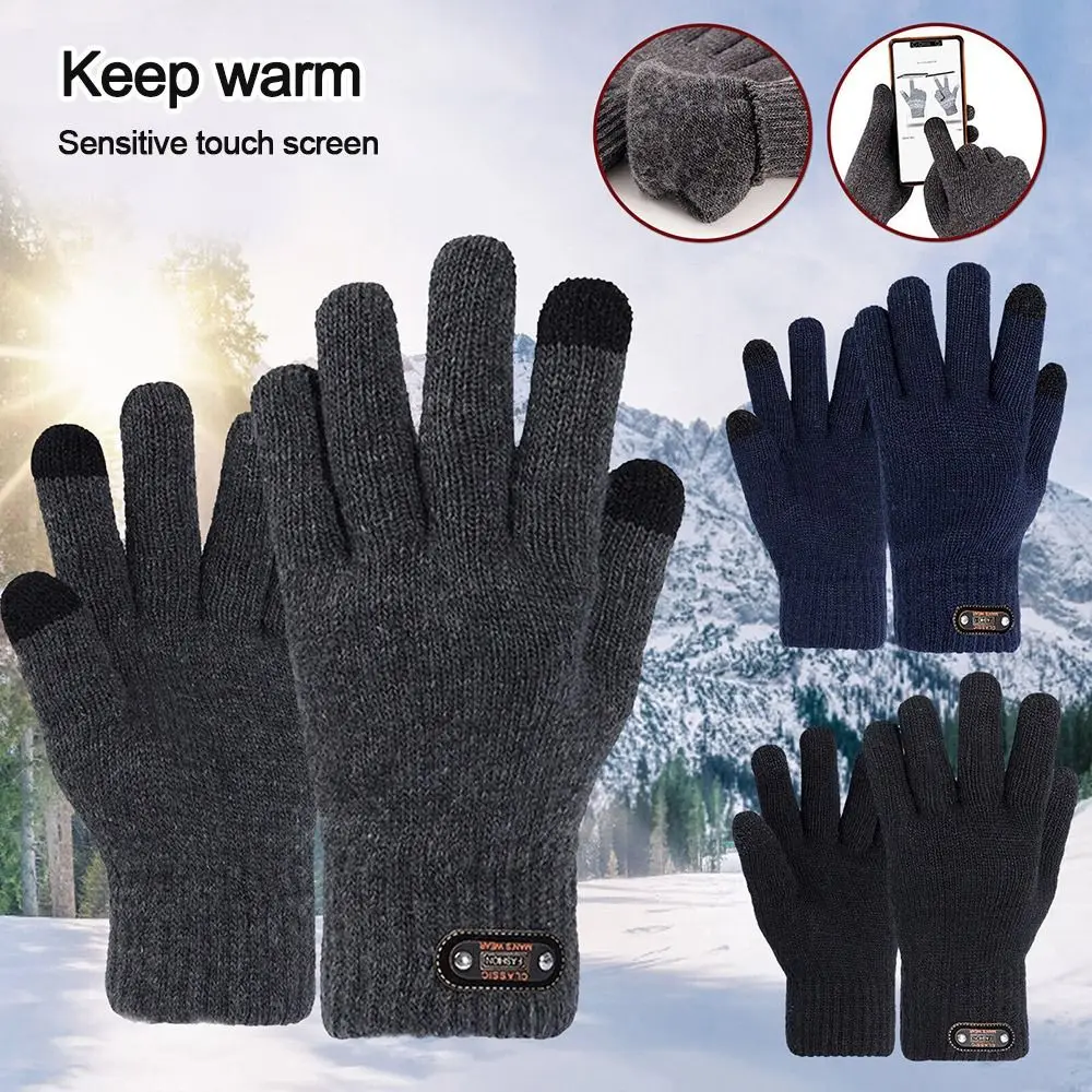 

Solid Color Business Warm Winter Autumn Wool Cashmere Male Mitten Men Gloves Touch Screen