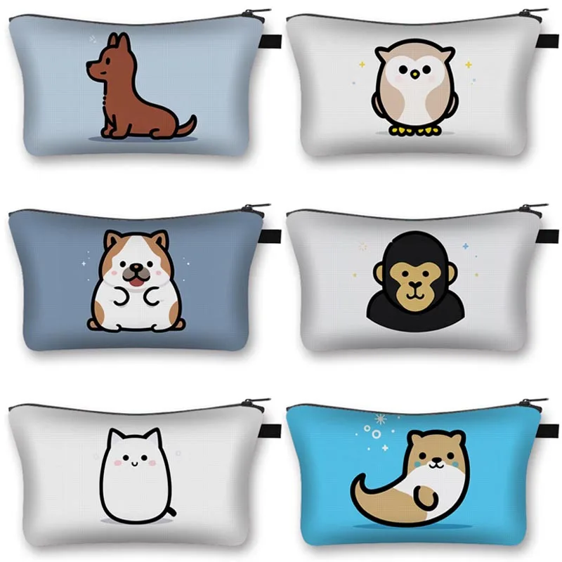 

Cute Animal Print Cosmetic Case Flat MBE Style Makeup Storage Pouch Cartoon Animal Beagle Bulldog Cat Owl Lion Bag Teenager Gift