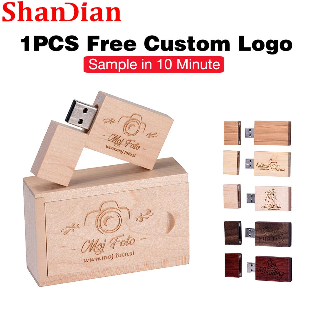 Free Custom Logo 64GB BOX+USB Wedding Gift 32GB Pen Drives Photography Studio 16GB Flash Drive Memory Stick Wooden 8GB U Disk