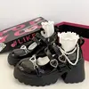 Black Leather Shoes Spring and Autumn Season Metal Chain Sponge Cake Sole Mary Jane Shoes Women's Patent Leather Gothic Style 5