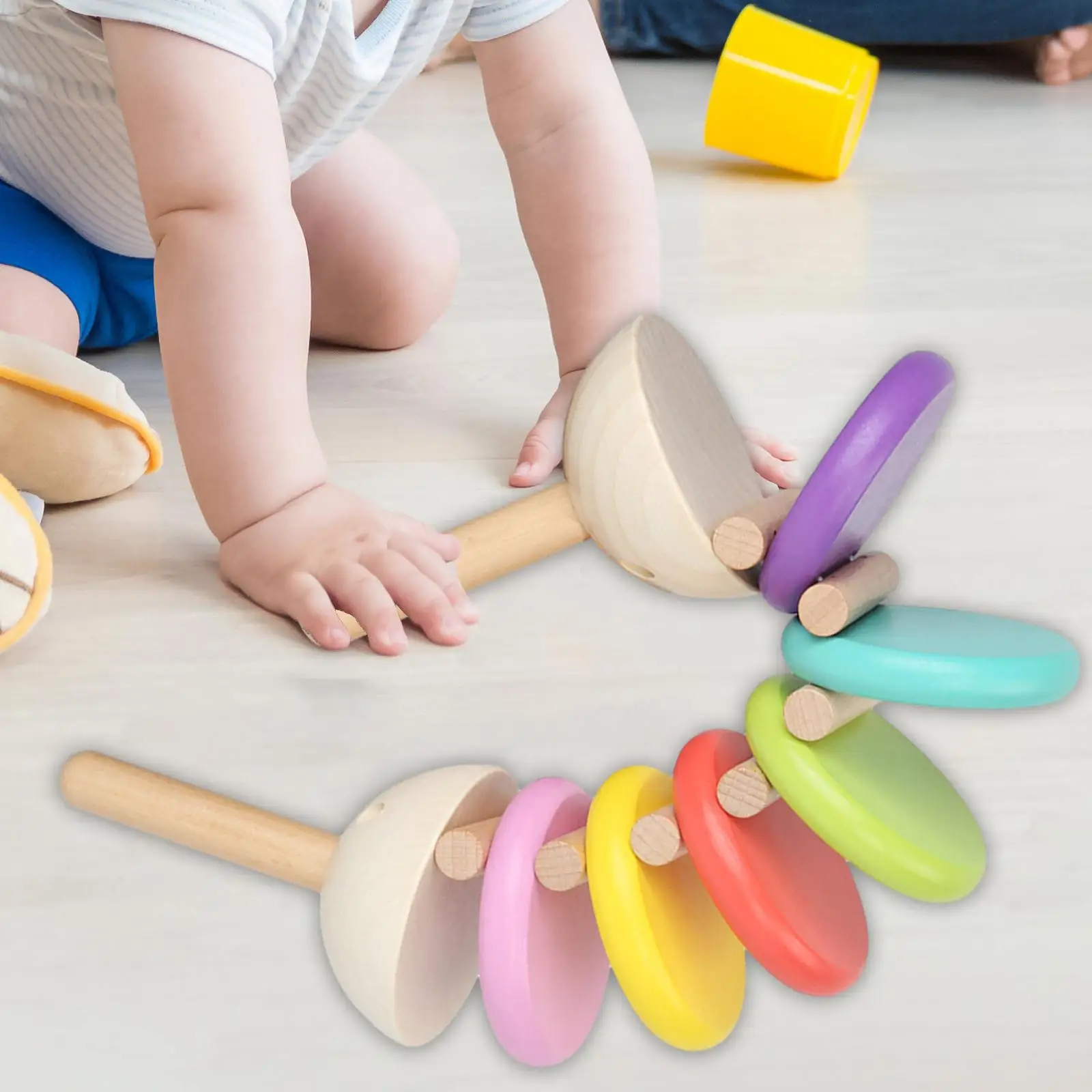 Wooden Castanets Rainbow Color Rhythm Toy for Festivals Classroom Nursery