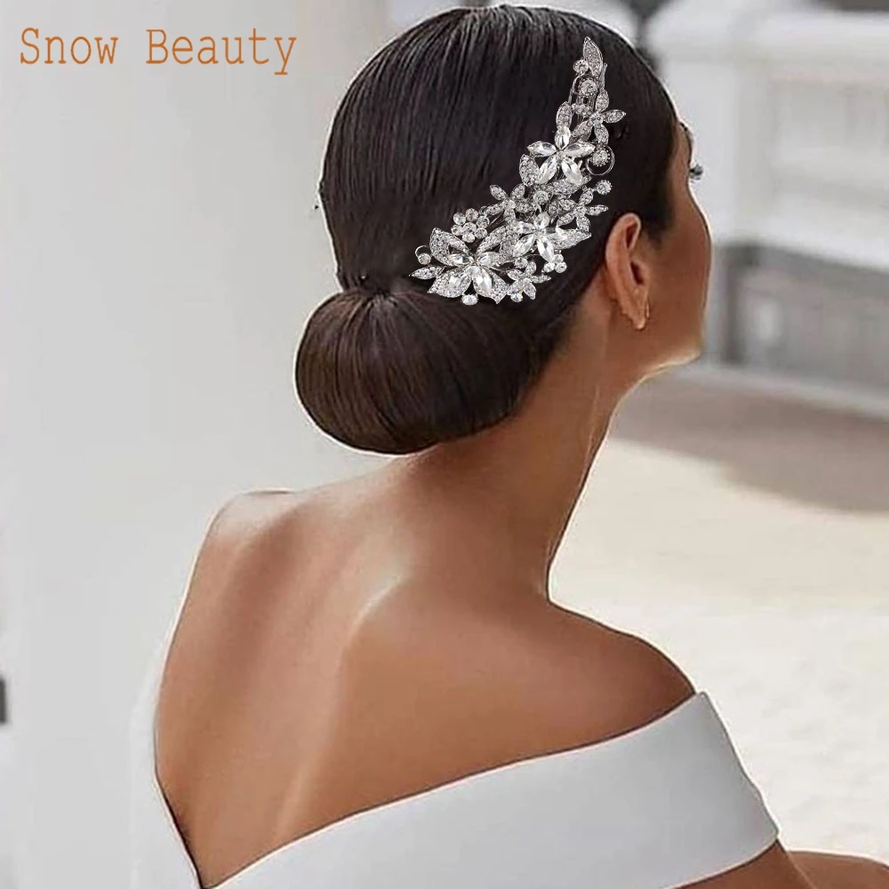 A411 Luxury Alloy Flower Wedding Hair Comb Bridal Crowns and Tiaras Wedding Hair Jewelry Rhinestone Headband for Party