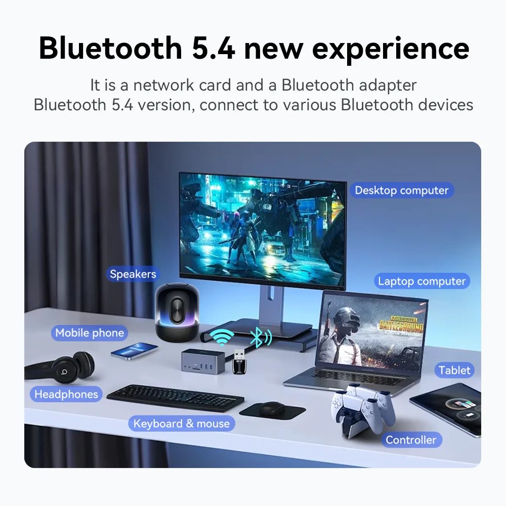 900Mbps WiFi6 Network Card Bluetooth 5.4 Dual Band 2.4G&5GHz 2in1 Dongle USB Wireless Network Wlan Receiver DRIVER FREE