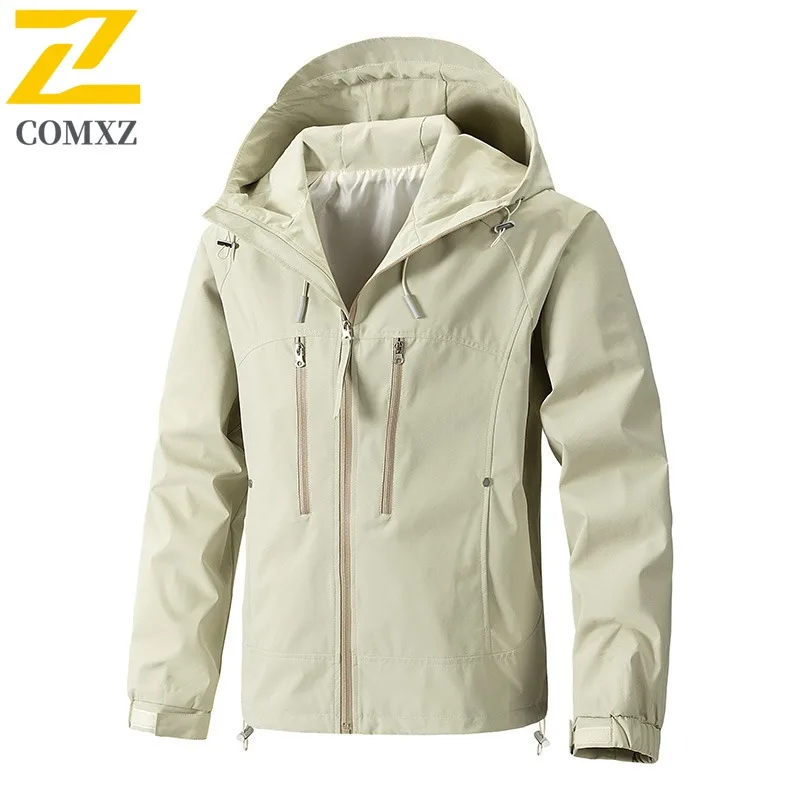 COMXZ Mens Jacket Minimalist Hooded Design Mountaineering Windproof Motorcycle Jacket Daily Style Lightweight Autumn Clothing