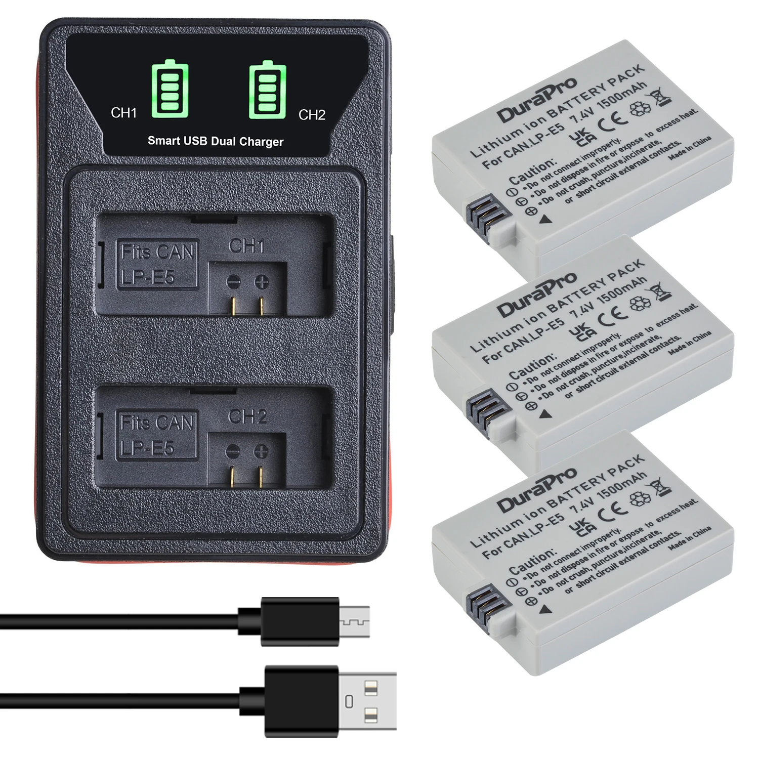 

DuraPro LP-E5 LPE5 Battery + LED Dual Charger with Type C Port For Canon 500D,450D,1000D, EOS Rebel T1i, XS, XSi, Kiss X3, X2