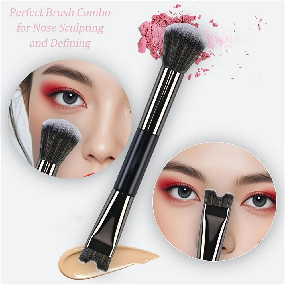 Dual-Ended U-Shaped Nose Contour Brush, Face Contour and Highlight Makeup Brush, Precision Sculpting Tool for Nose Shadow, Blend 4