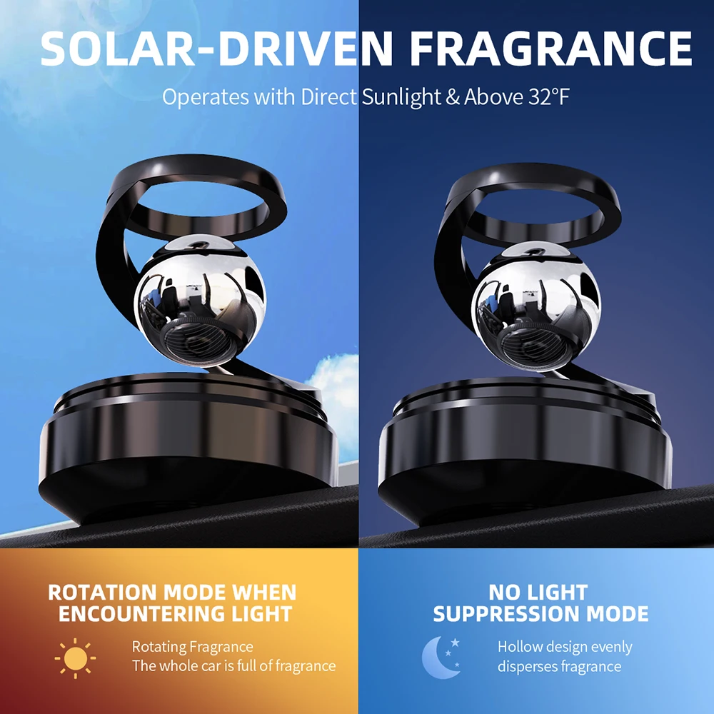 Solar Car Rotating Aromatherapy Perfume Diffuser Levitation Rotating Auto Lasting Fragrance Air Purifier Car Interior Decoration Accessories