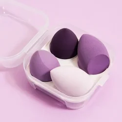 4 - Piece Egg - Shaped Makeup Sponge Set with Portable Storage for Flawless Foundation Application (PURPLE)