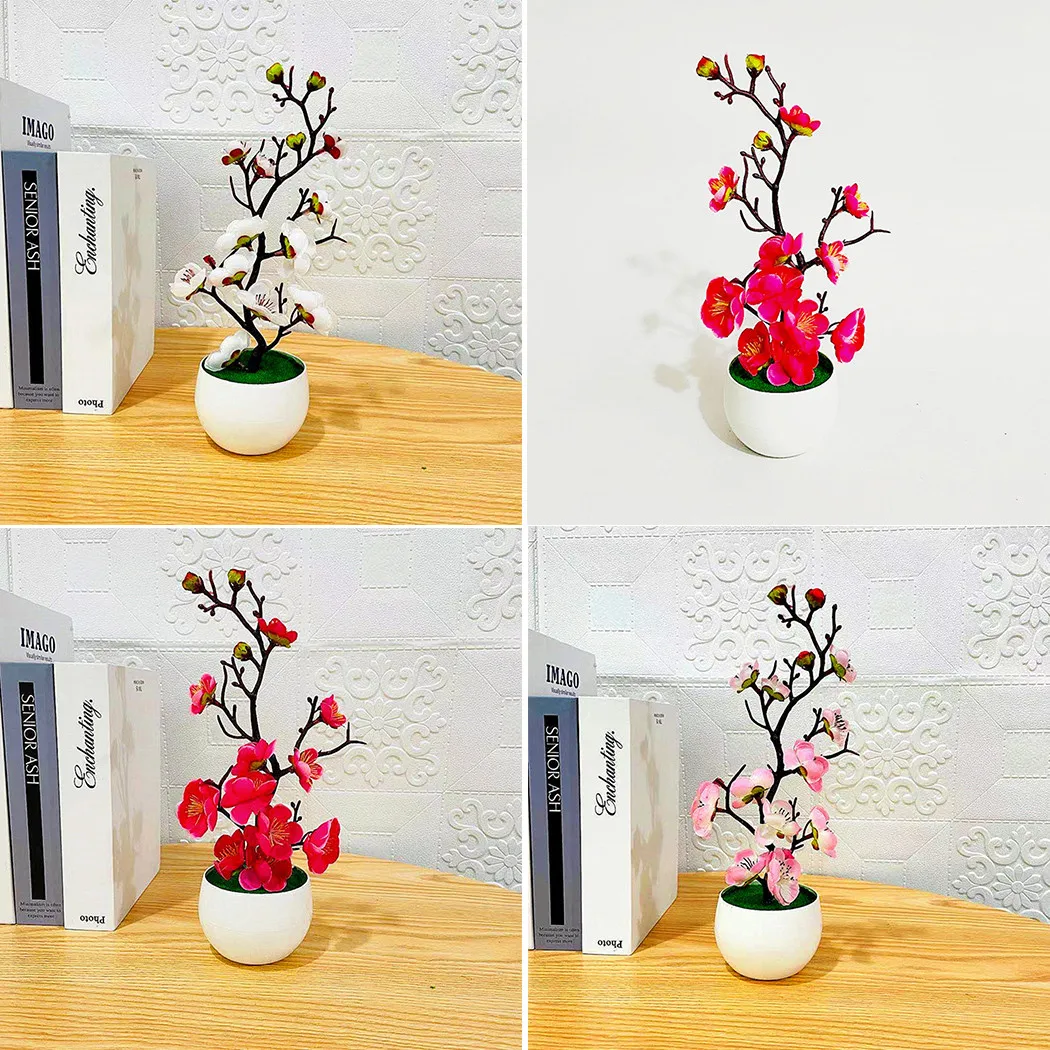 

1pc Bonsai Simulation Artificial Pot Plant Home Office Plum Blossom Decoration Supplies For Kitchen Garden Fake Flower