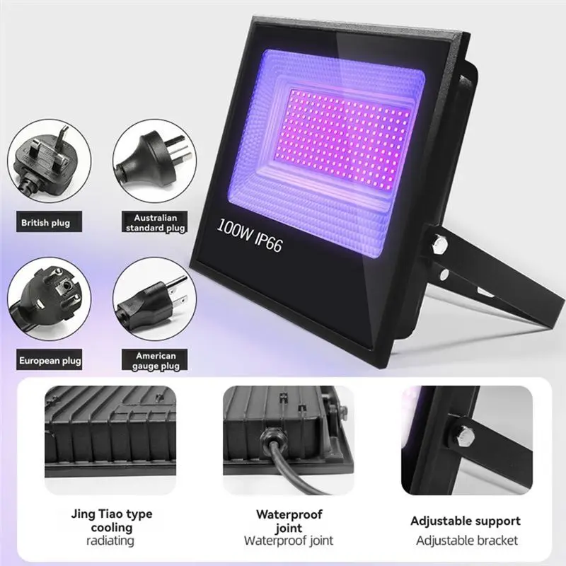 AEE2-LED 보라색 조명 야외용, 고출력 보라색 조명 투광 조명 파티용 플러그가 있는 보라색 조명