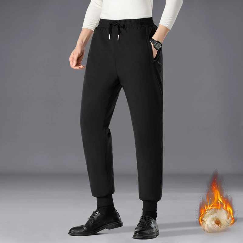 UETEEY Winter Warm Fleece Pants Men Graphene Fabric Knee Thicken Lambswool Casual Trousers Windproof Lamb Suede Male Sweatpants