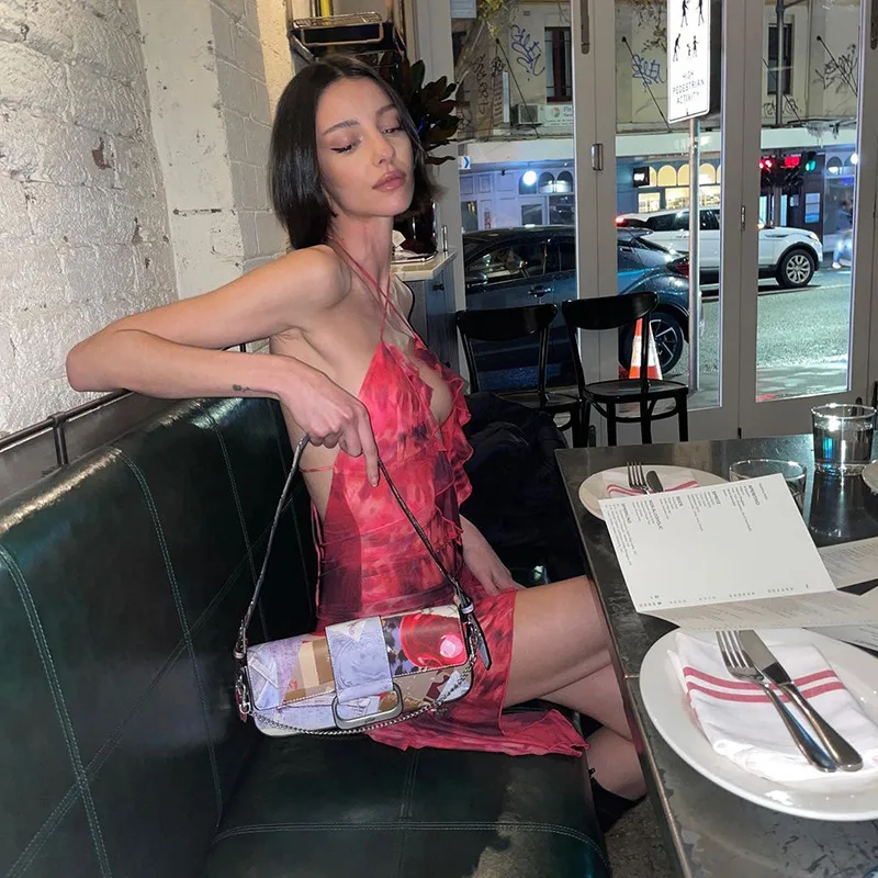 New Halter Neck Printed Dress For Women Hollow Backless Sexy Irregular Female Chiffon Folds Fungus Mini Dress Fashion 2025 20 New Halter Neck Printed Dress For Women Hollow Backless Sexy Irregular Female Chiffon Folds Fungus Mini Dress Fashion 2025
