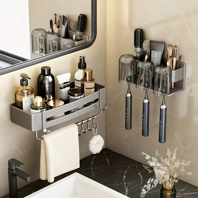 2/3/4 Cup screw Toothbrush Holder Wall Mounted Aluminum Electric Toothbrush Holder Toilet Sink Mouthwash Cup Cosmetic 1 Piece