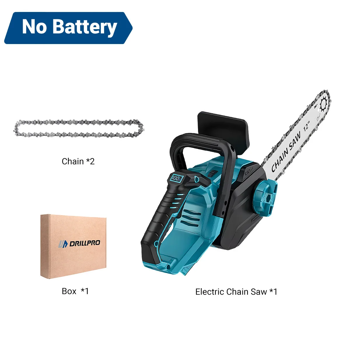 DRILLPRO 12 Zoll bürstenlose kabellose elektrische Kettensäge 1200 W batteriebetrieben zum Holzschneiden mit LCD-Bildschirm leicht für den Garten – Detail 5
