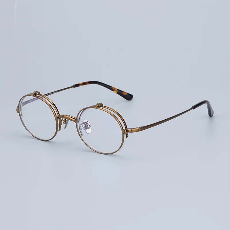 Shiratori Unisex Glasses Frame Retro Bright Black Gold Oval Half Frame  Decoration Prescription Glasses