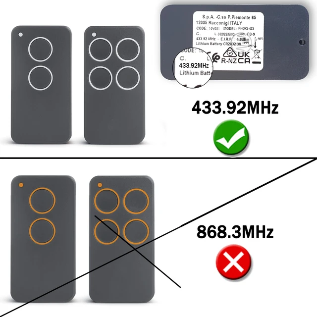For PHOX2 PHOX4 PHOX PHOENIX2 PHOENIX4 TXC4 TRC4 TSC4 HANDY2 HANDY4 PHOX2-433 PHOX4-433 Garage Door Remote Control 433.92MHz 3