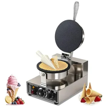 110V Electric Ice Cream Cone Maker 1300W Commercial Waffle Cone Machine Stainless Steel Non Stick with Temp Time Control for Re 1