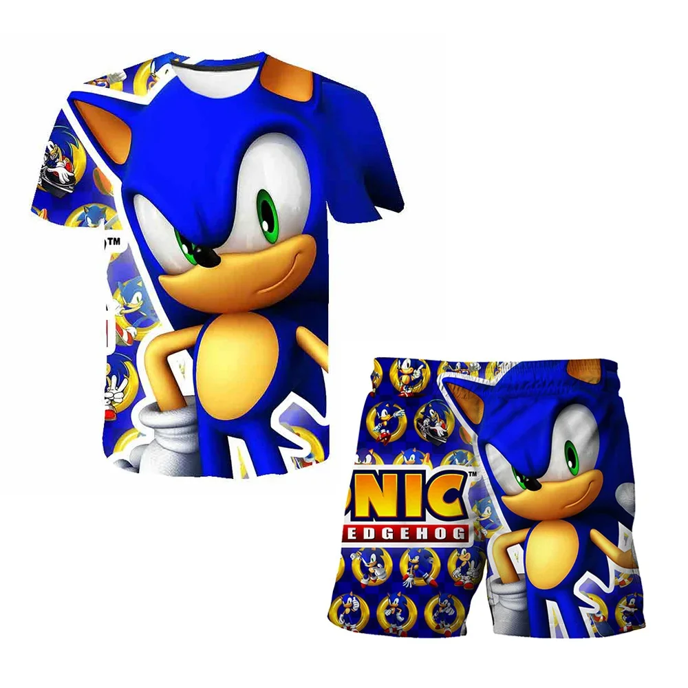 thumbnail image 1 of Traje de camiseta Sonic 4-14T Traje de verano para niños y niñas con estampado 3D de Sonic Traje de patrón de camisetas de manga corta para niños, 1 of 5