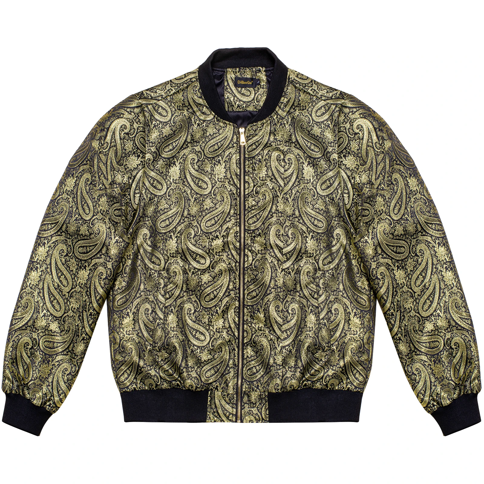 Black Golden Paisley Jacquard Designer Jacket for Men Autumn Winter Windproof Outerwear Luxury Long Sleeve Clothing DiBanGu