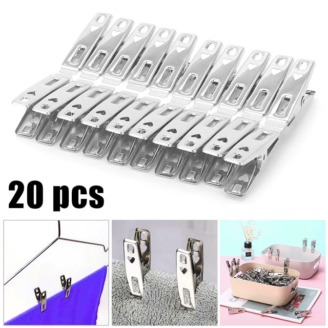 20PCS Stainless Steel Cloth Clip Metal Antislip Spring Loaded Metal Clothes  Pegs Laundry Clip Cloth Pack Clothes Drying Hanger - AliExpress