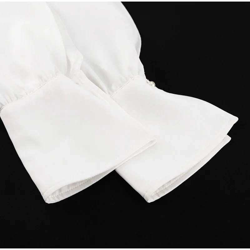 Elegant White Ruffle Halter Shirts Women Vintage Loose Hollow Out Single Breasted Blouses Female Autumn Chic High Street Tops